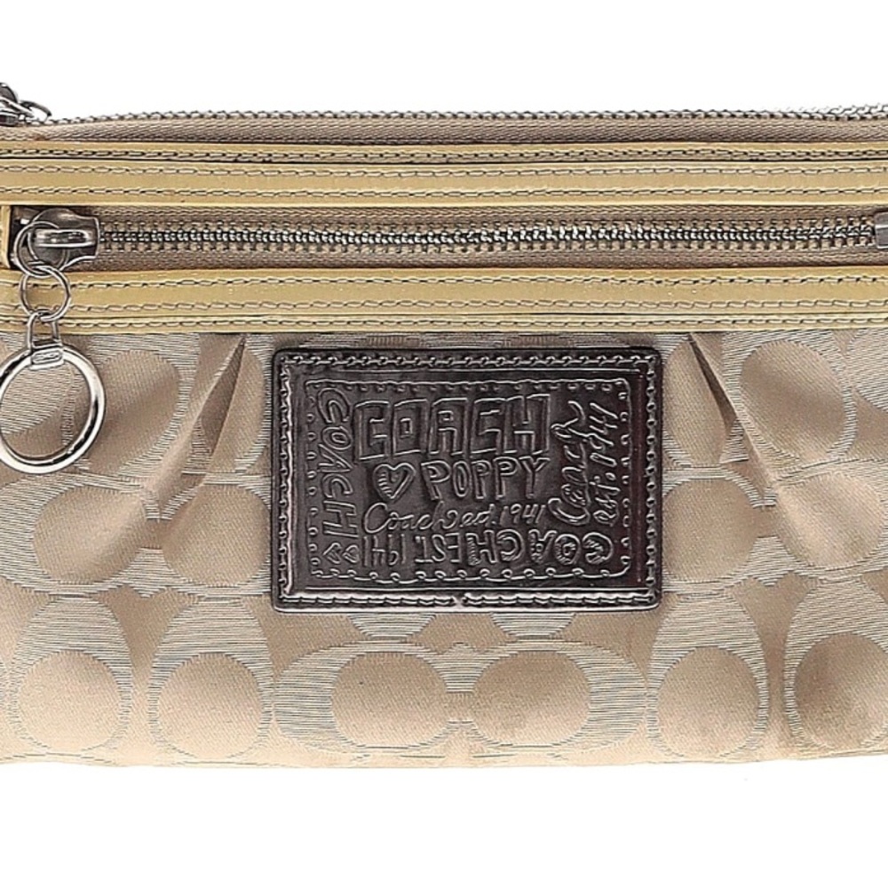 COACH Poppy Collection Metallic Gold Zip Wallet Wristlet Clutch Silver Lilac D1